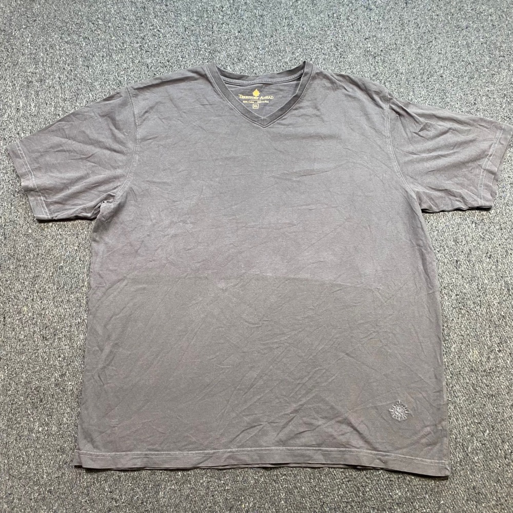 Territory Ahead Vneck TShirt Sz XL Mens Gray Gorpcore Embroidered Logo Tee